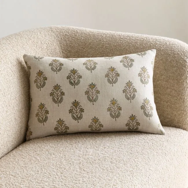 Vivonne Linen 22"x15" Moroccan Ocher Reversible Hand Printed Throw Pillow with Down-Alternative Insert