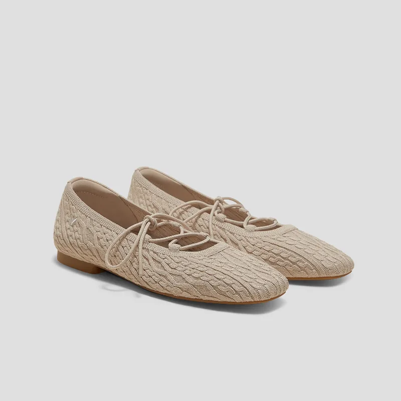 VIVAIA Square-Toe Lace Up Mary-Jane (Miley)|ALMOND CABLE KNIT|US 10
