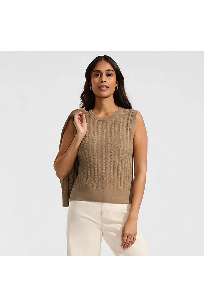 Women's Cotton Pointelle Shell Sweater - Lands' End - Brown - L