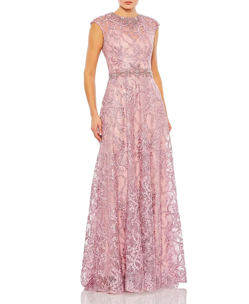 Mac Duggal Embroidered Cap Sleeve A Line Gown