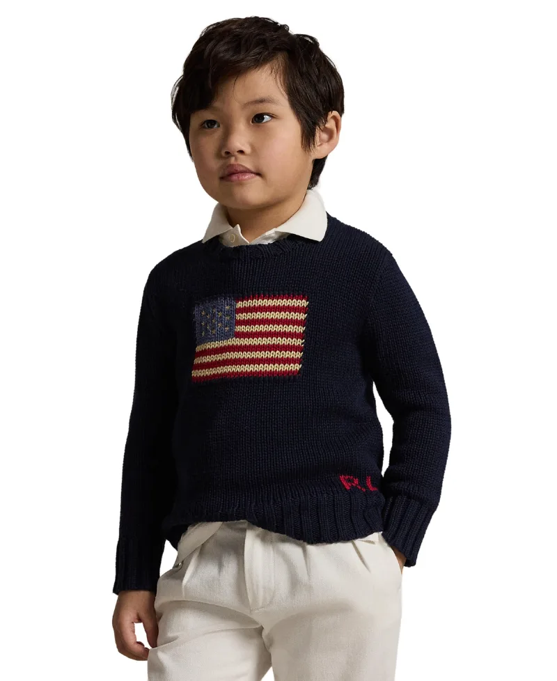 Polo Ralph Lauren Toddler and Little Boys The Iconic Flag Sweater - Hunter navy