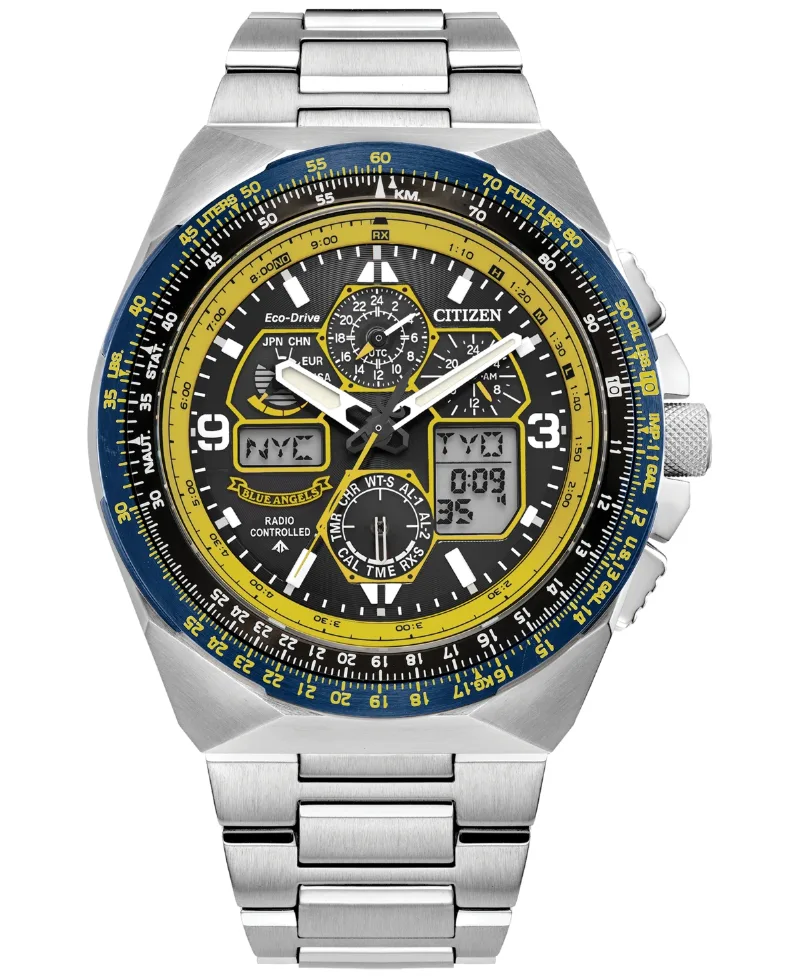 Citizen Eco-Drive Men's Chronograph Promaster Skyhawk A-t Blue Angels Stainless Steel Bracelet Watch 46mm