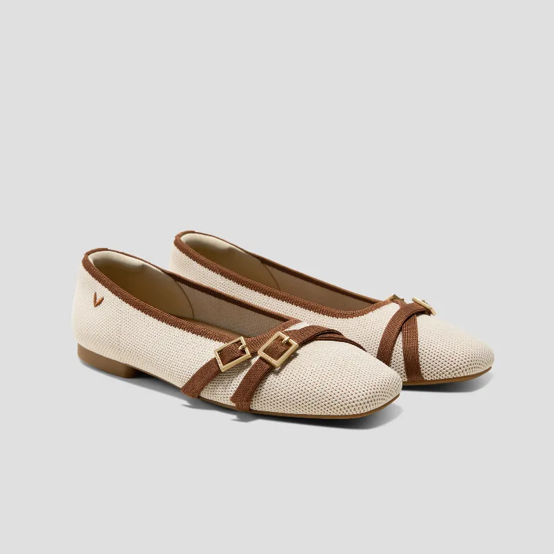 VIVAIA Square-Toe Margot Crisscross Flats (Marah)|CREAM IVORY & DARK CARAMEL|US 5