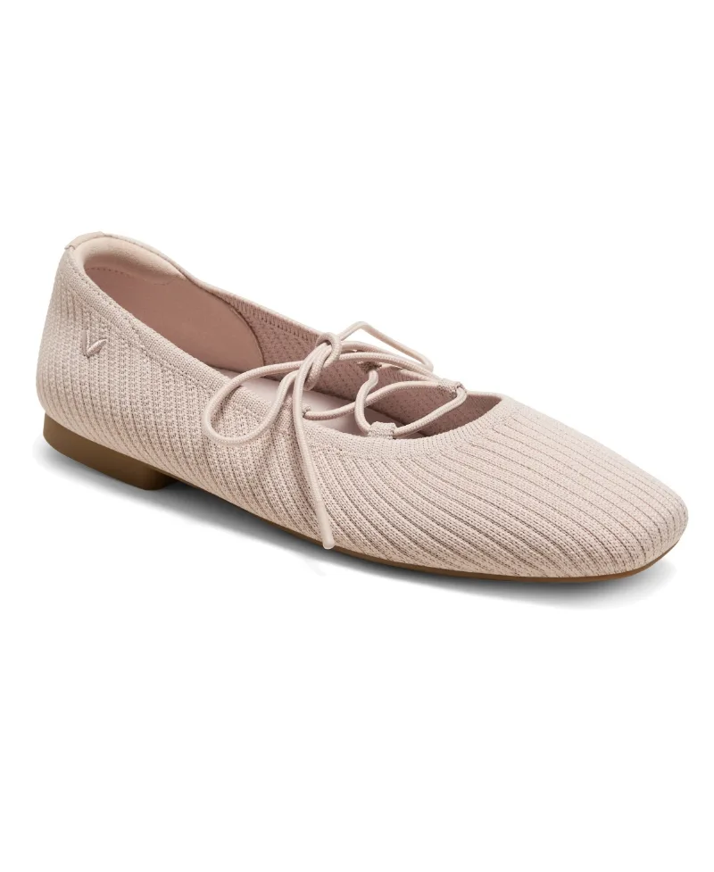 Vivaia Women's Miley 3 Laces Included Square-Toe Lace-Up Mary Janes Flats - Ballet blush french stripe