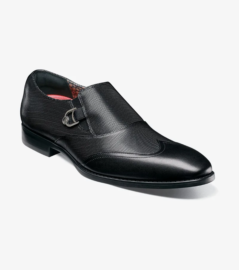 Stacy Adams Shoes Lockwood Wingtip Ornament Slip On Black Size 8.5