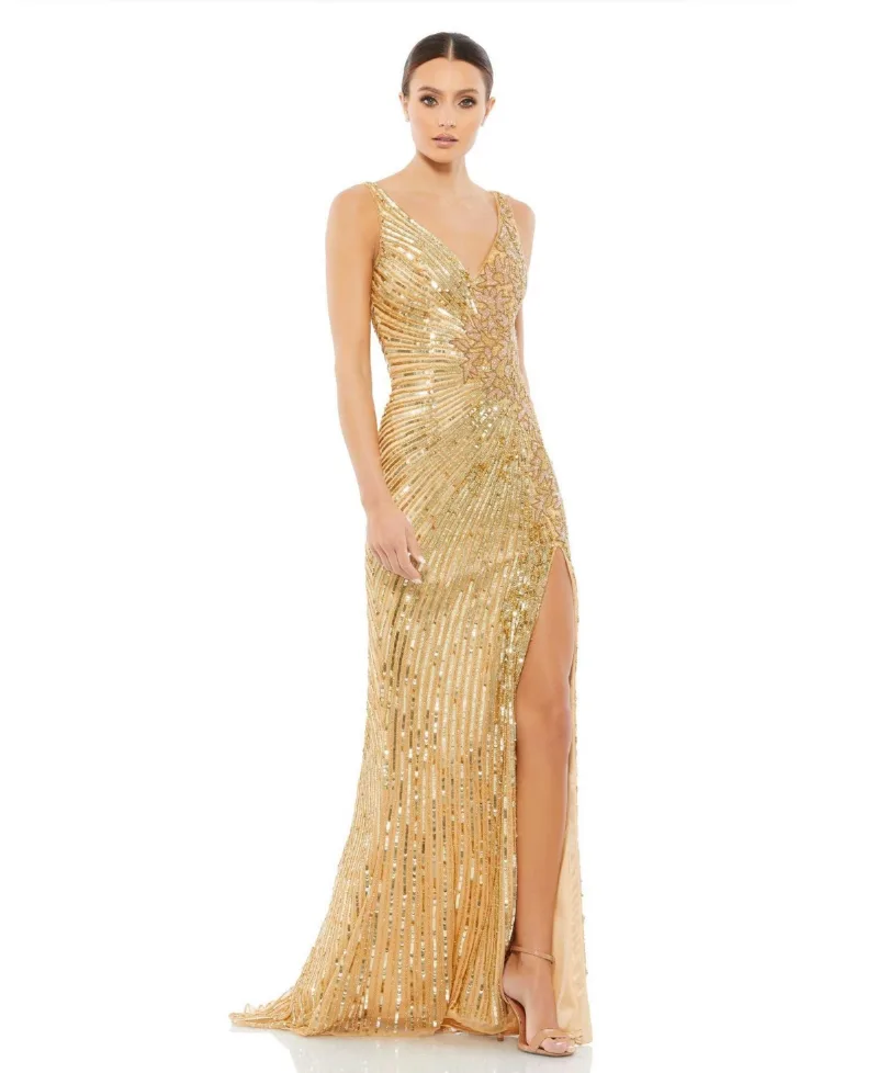 Mac Duggal Women's Beaded Floral Sleeveless Gown - Gold
