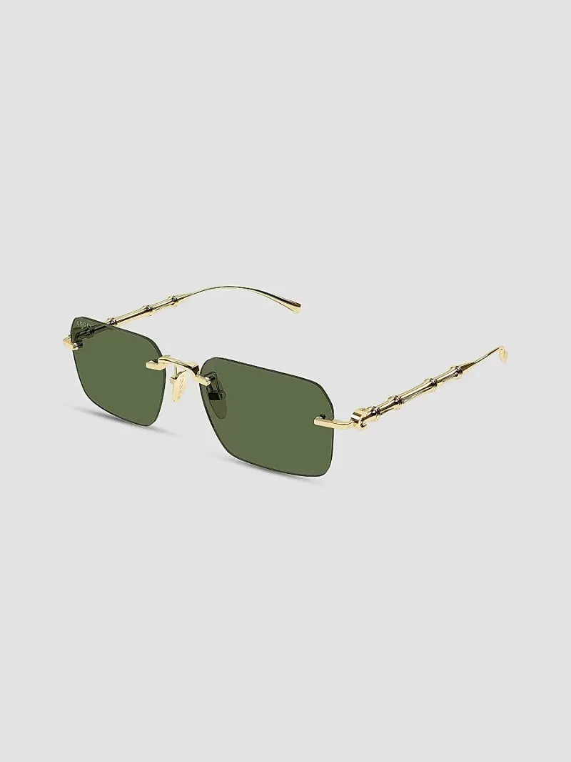 Men's Bamboo Metal 56MM Square Sunglasses - Gold Green