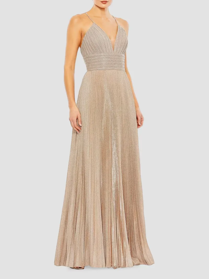 Mac Duggal Women's Ieena Pleated Shimmer Gown - Rose Gold - Size 12