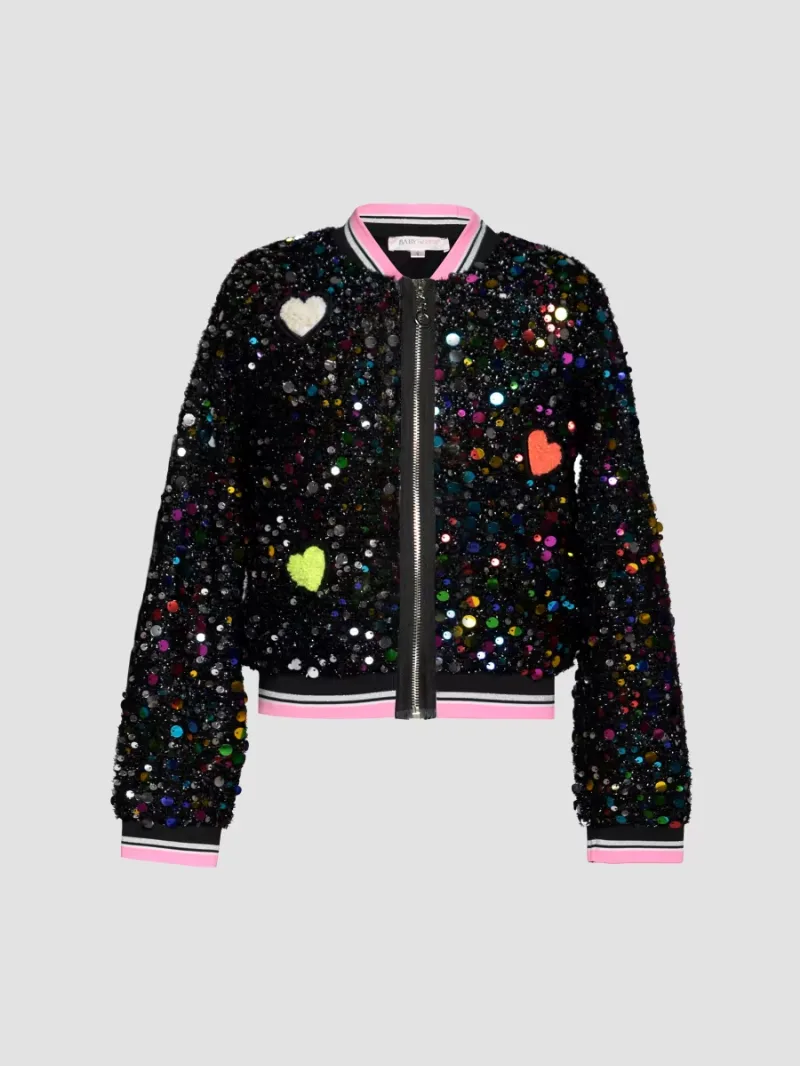 Girl's Little Girl's & Girl's Sequined Heart-Patch Bomber Jacket - Black - Size 4