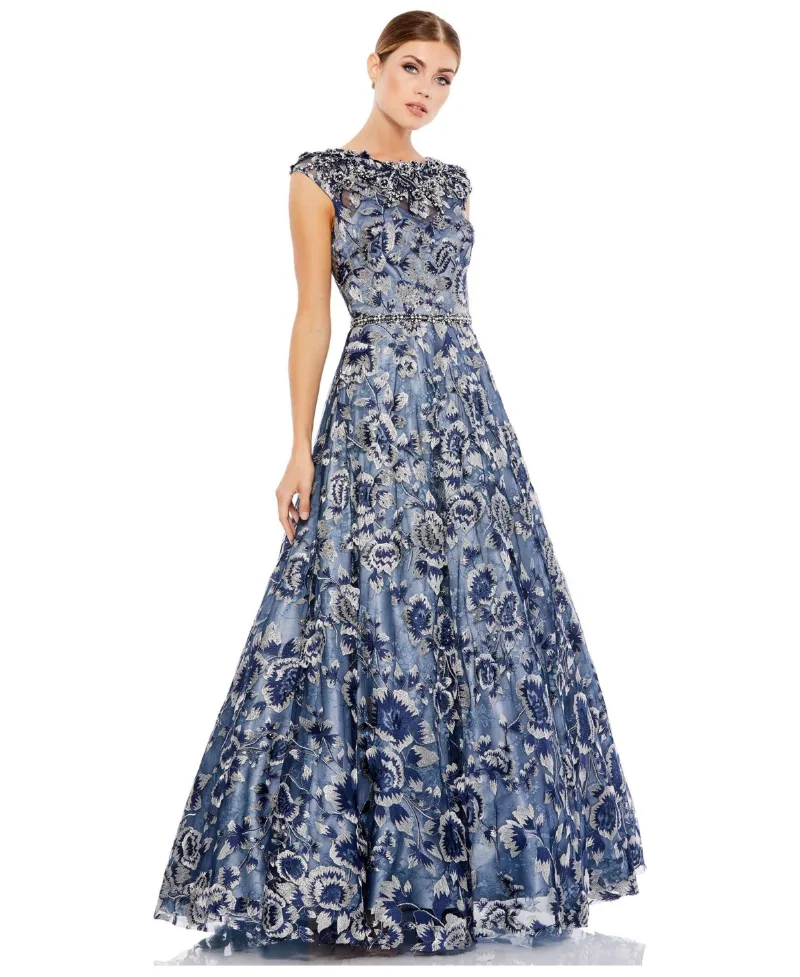 Mac Duggal Women's Embellished Cap Sleeve High Neck Ballgown - Blue