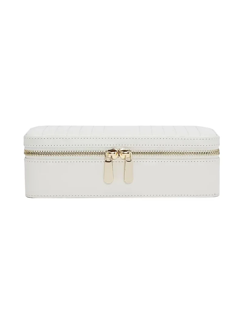 Wolf Maria Rectangle Quilted Zip Leather Jewelry Case - White