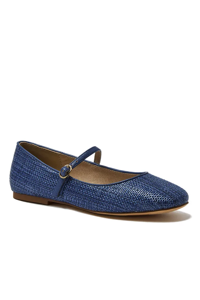 Women's Classic Raffia Mary Jane Flats - Lands' End - Blue - 8H