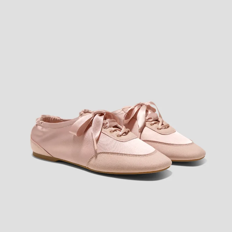 VIVAIA Square-Toe Lace-Up Satin Sneakerina (Cristina)|PEACH BLUSH|9-9.5