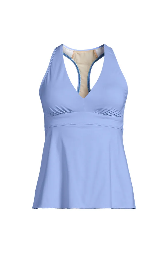 Women's D-Cup V-neck Racerback Flutter Tankini - Lands' End - Blue - 16