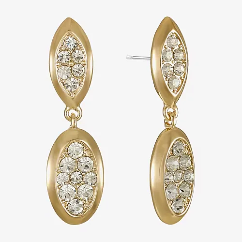 Liz Claiborne Pave Womens Glass Oval Hypoallergenic Drop Earrings, One Size, Yellow