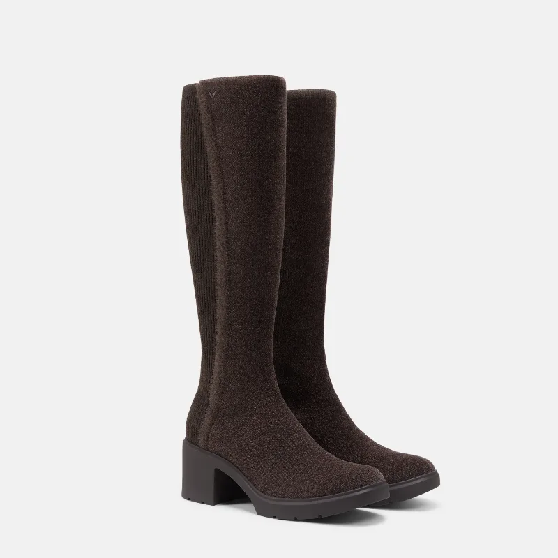 VIVAIA Square-Toe Block-Heel Knee-High Boots (Atria)|DARK CHOCOLATE|5.5-6