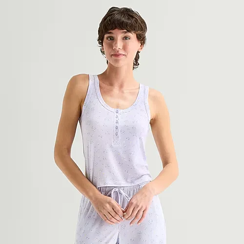 Arizona Body Cloud Kissed Womens Henley Neck Sleeveless Juniors Pajama Top, Small, Blue