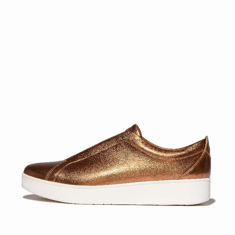 RALLY Elastic Metallic-Leather Slip-On Sneakers
