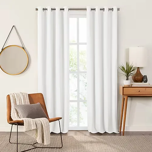 Fieldcrest Heritage Davina Solid Grommet Top Energy Saving 100% Blackout Single Curtain Panel, One Size, White