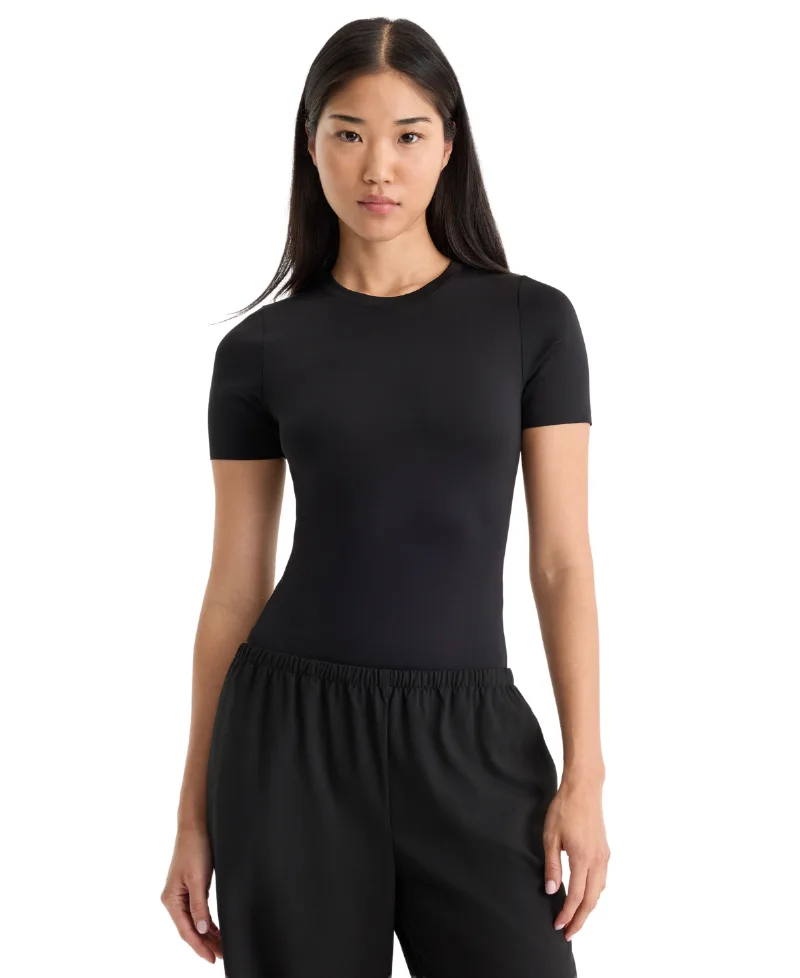 Good American Scuba Crewneck Short-Sleeve Bodysuit - Black