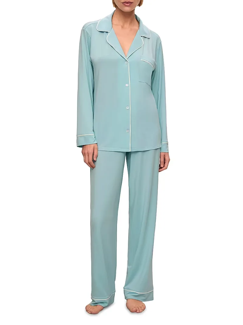 Women's Gisele Long Pajama Set - Canal Blue Ivory - Size XL