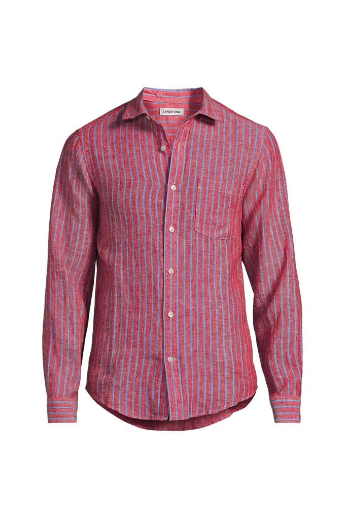Men's Long Sleeve Linen Shirt - Lands' End - Red - S