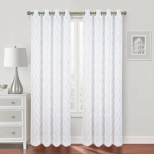 Regal Home Bayview Grommet Top Embroidered Sheer Single Curtain Panel, One Size, Brown