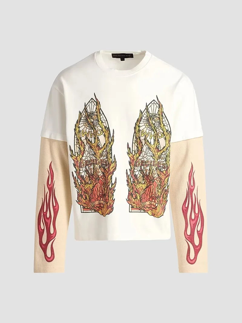 Men's Flame Glass Layered Long-Sleeve Jersey T-Shirt - Cloud Multi - Size XS