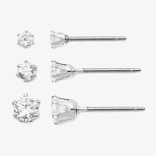 Mixit Womens Cubic Zirconia Hypoallergenic 3 Pair Earring Set, One Size