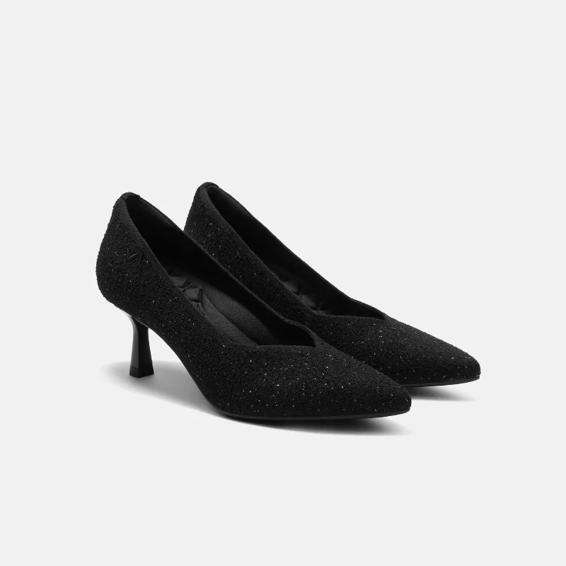 VIVAIA Pointed-Toe Mid Heels (Anna)|SILVER BLACK|5.5-6