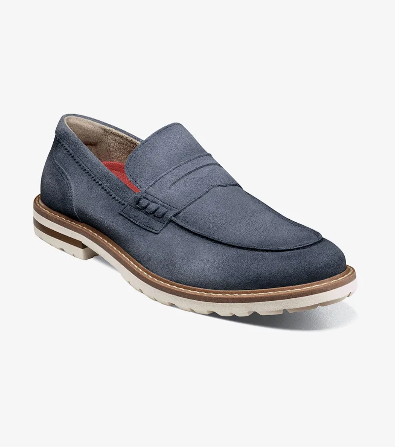 Stacy Adams Shoes Hopkins Moc Toe Penny Slip On Navy Suede Size 10.5