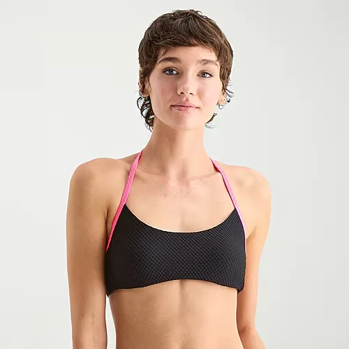 Arizona Womens Juniors Bralette Bikini Swimsuit Top, Large, Black