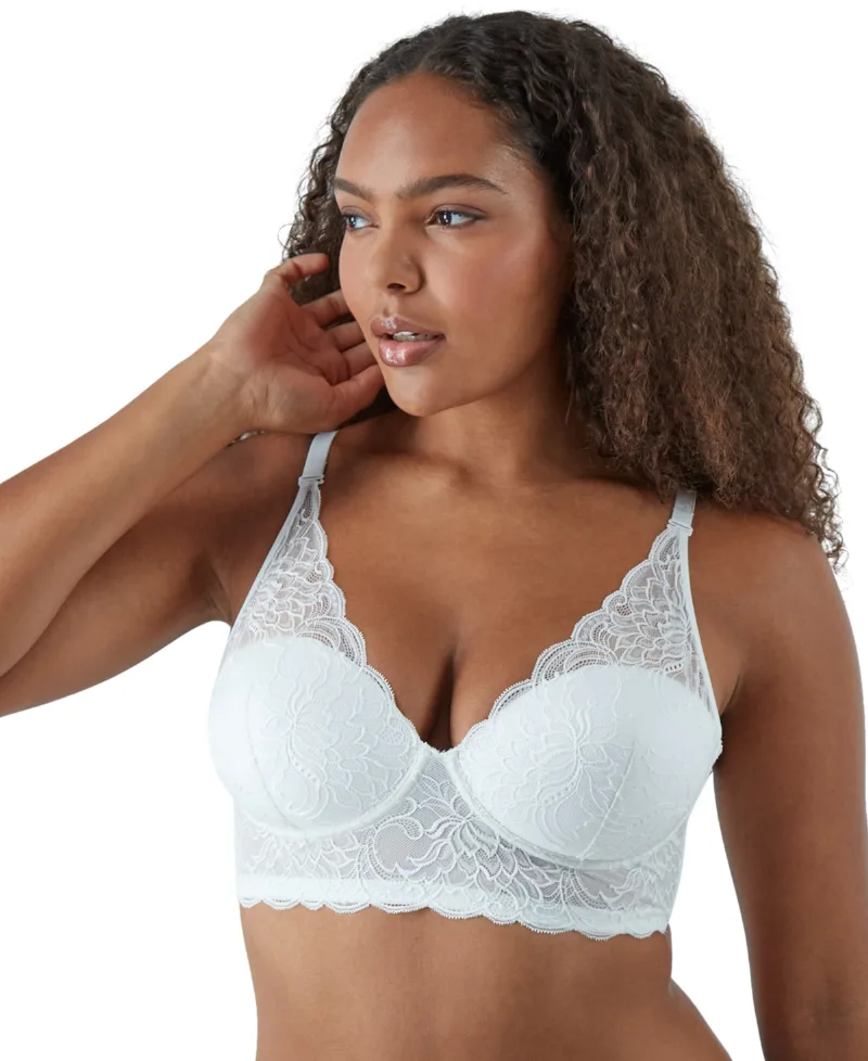 Maidenform Women's Pure Comfort Lace & Mesh Longline Wireless Bralette DM1188 - White Bloom Lace