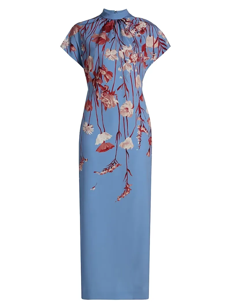 Lela Rose Women's Stella Floral Crêpe Midi-Dress - Cornflower Multi - Size 0