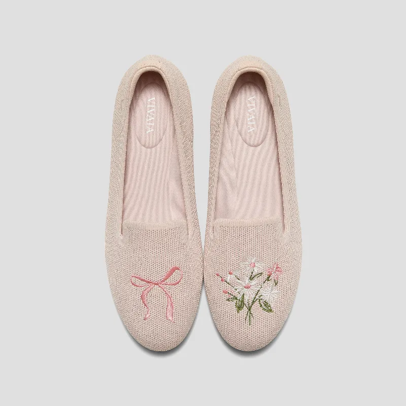 VIVAIA Round-Toe Embroidered Loafers (Audrey)|ROSE GOLD-BOUQUET|US 8.5