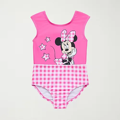 Disney Collection Little & Big Kid Girls Minnie Mouse Sleeveless One Piece Swimsuit, 5/6, Pink