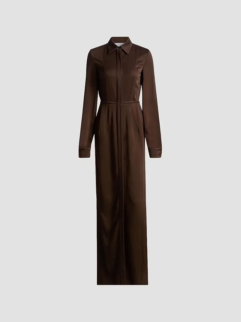 Women's Slit Sleeve Maxi Shirtdress - Espresso - Size 6