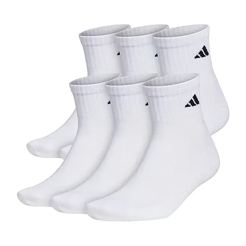 adidas Mens 6 Pair Quarter Ankle Socks, Medium, White
