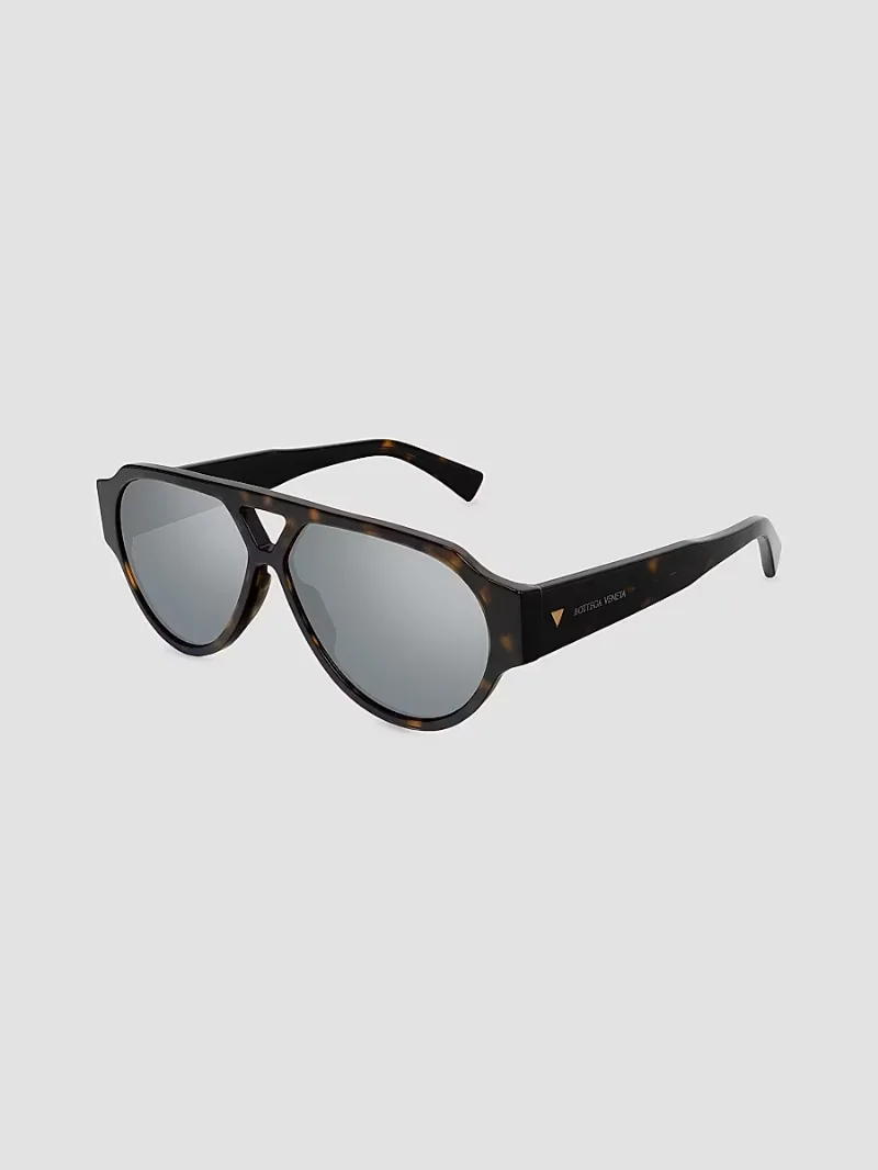 Bottega Veneta Men's Bold Triangle Stud 59MM Pilot Sunglasses - Grey Havana