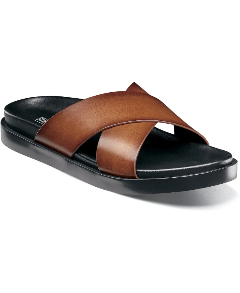 Stacy Adams Men's Montel Cross Strap Slide Sandal - Cognac