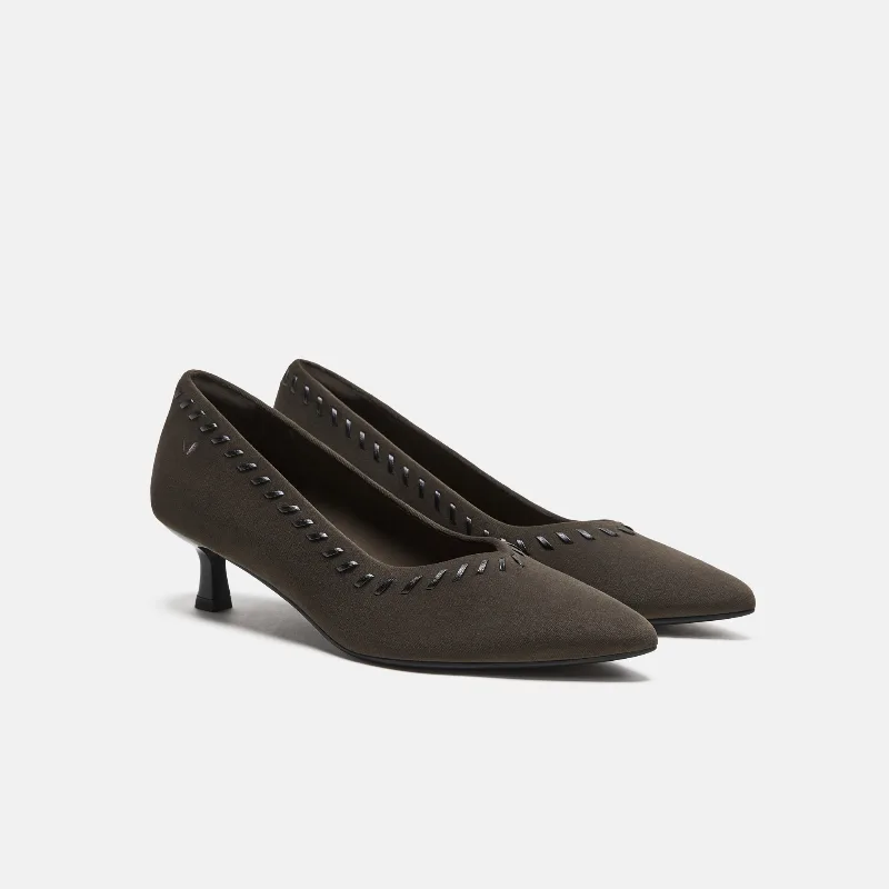 VIVAIA Velvet Whipstitched Kitten Heels (Scarlett)|AMBER BROWN & BLACK|US 6