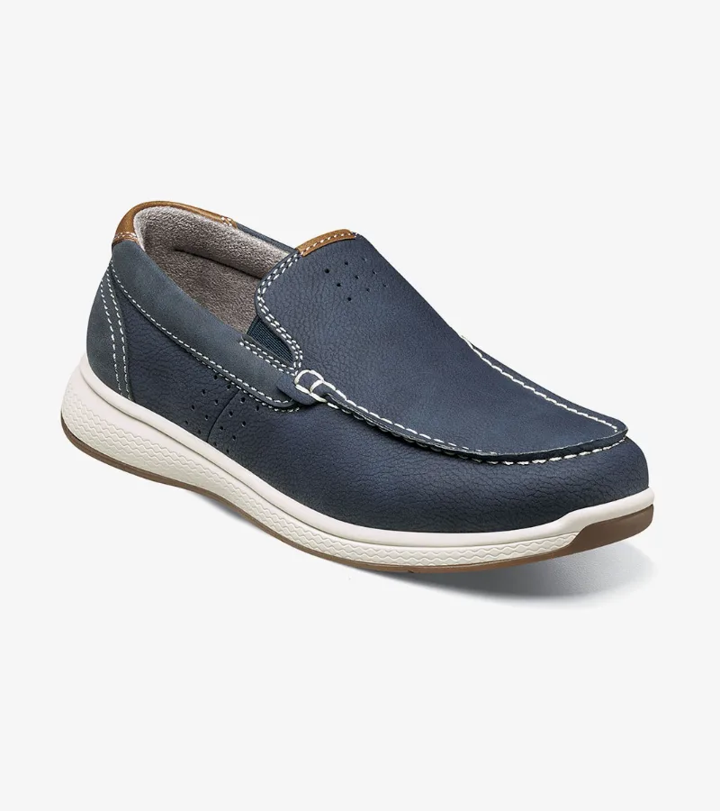 Florsheim Shoes Crossover Jr. Boys Moc Toe Slip On Sneaker Navy Nubuck Size 2 Little Kid
