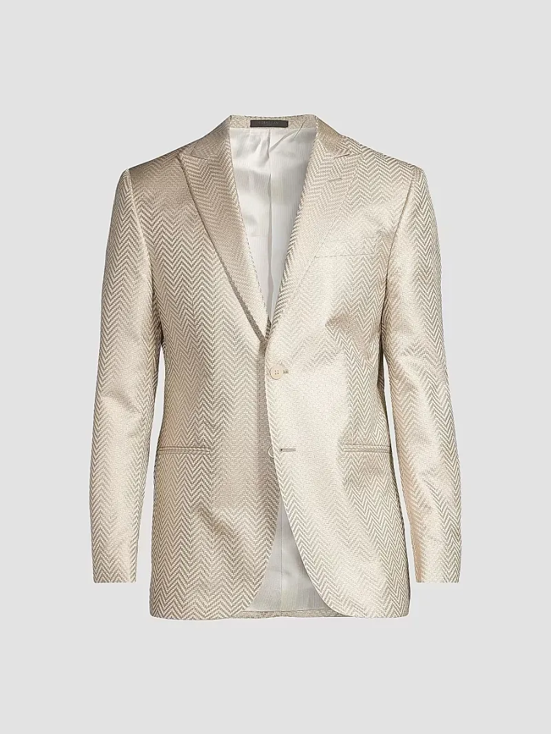 Corneliani Men's Silk Chevron Dinner Jacket - Champagne - Size 42