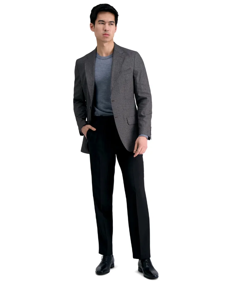 Haggar Men's Premium Comfort Straight-Fit 4-Way Stretch Wrinkle-Free Flat-Front Dress Pants - Black