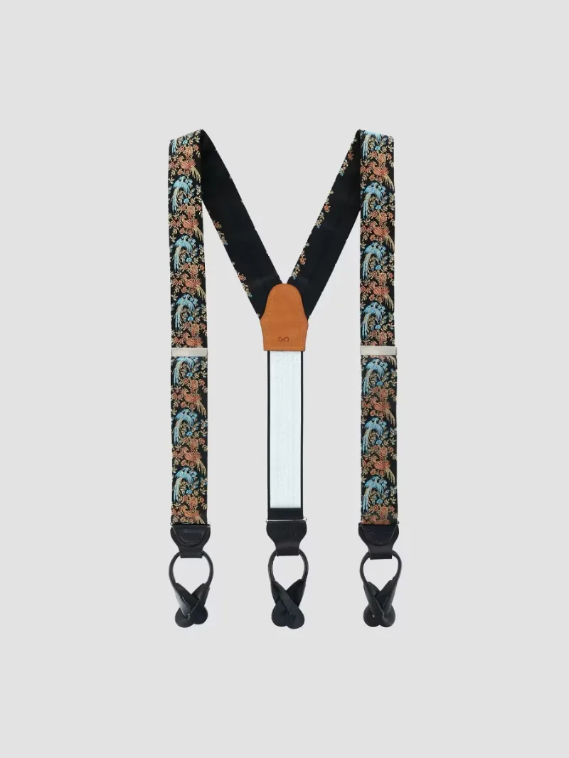 Men Birds Of Prosperity Suspenders - Black
