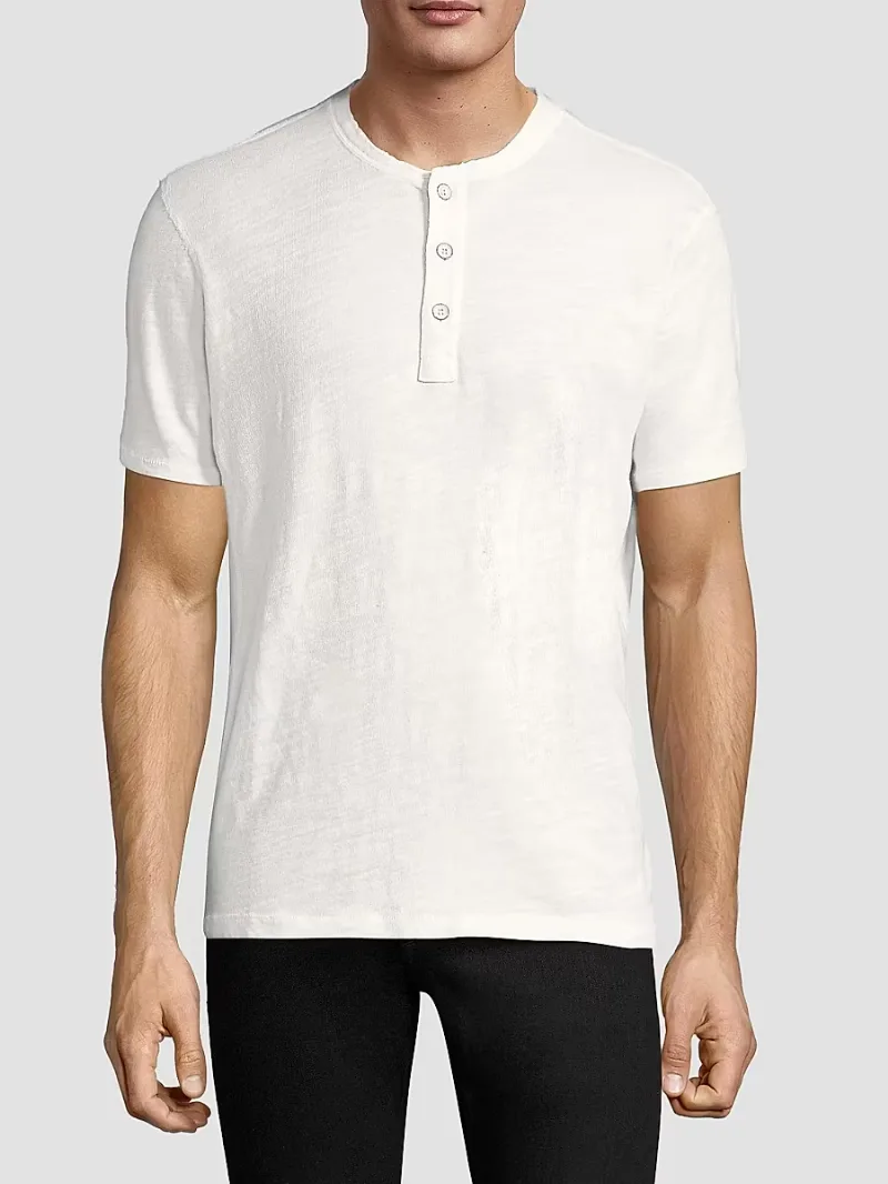 rag & bone Men's Textured Slim-fit Short Sleeve Henley T-Shirt - White - Size XXL