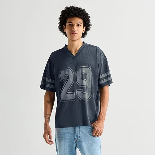 Arizona Mens V Neck Short Sleeve Jersey, Large, Blue