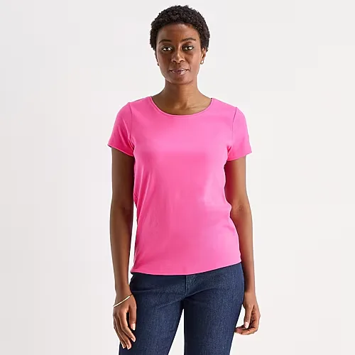 St. John's Bay Womens Crew Neck Short Sleeve T-Shirt, Small, Pink