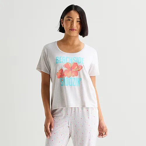 Sleep Chic Womens Crew Neck Short Sleeve Pajama Top, X-large, Gray