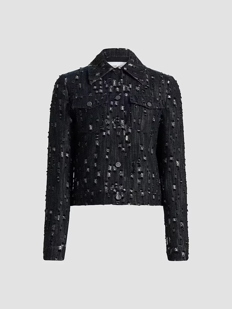 Michael Kors Collection Women's Frayed Denim Jacket - Black - Size Small